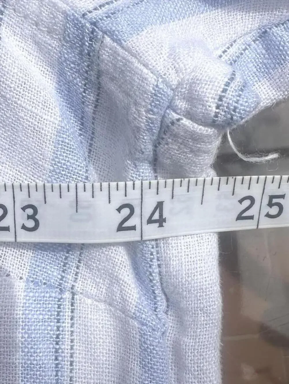 Nicole Miller New York Light Blue Linen Blend Striped Button-Up Blouse- Size 1X - Picture 6 of 9